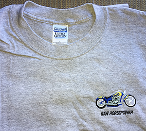 Raw Horsepower blue cycle embroidered on grey Tee